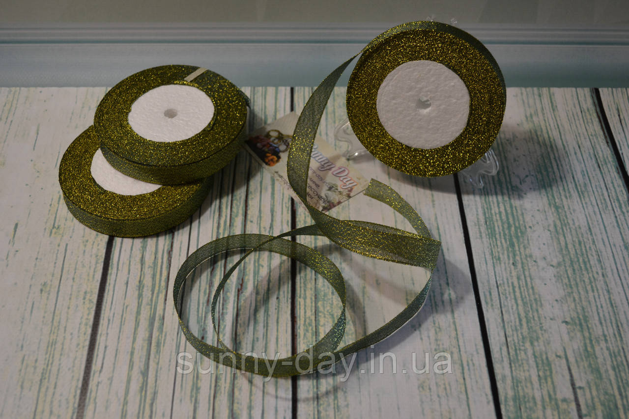 Стрічка парча, 15 мм (22метра), колір зелений, фото 1