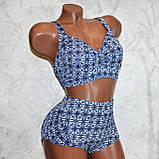 Розмір 54. Стильний, яскравий жіночий синій купальник, роздільний, м'яка чашка, без кісточок., фото 4