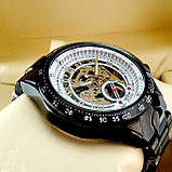 Механічні чоловічі наручні годинники скелетоны Winner TM 432 Skeleton чорного кольору з автопідзаводом, фото 3