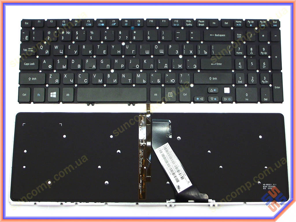 Клавіатура для ACER Aspire M5-581, M5-581G, M5-581T (RU Black без рамки з підсвіткою).