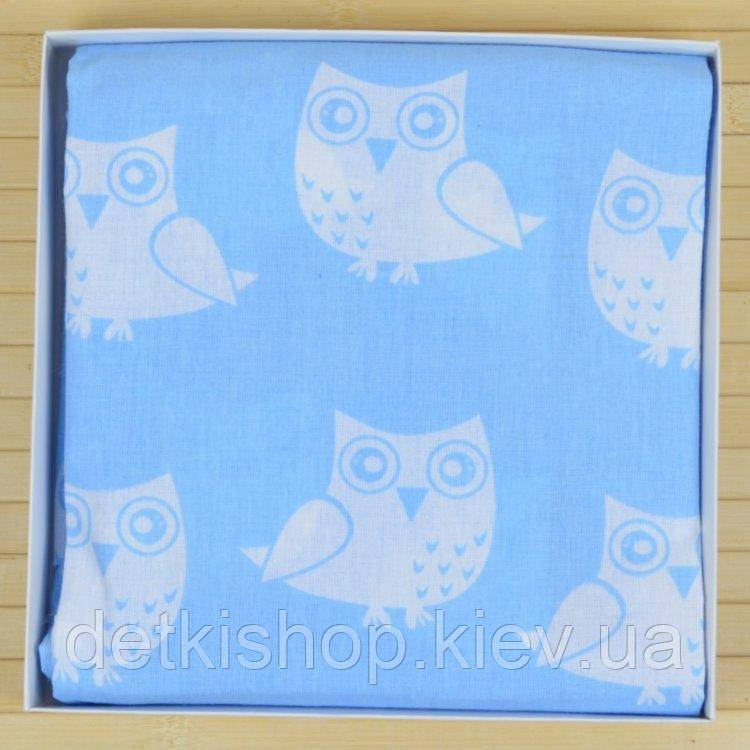Простирадло дитяче на гумці 60х120 (Omali, блакитне із совами), фото 1