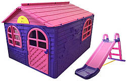 Дитячий ігровий будиночок з гіркою ТМ Doloni, пластиковий будиночок і гірка для дівчинки