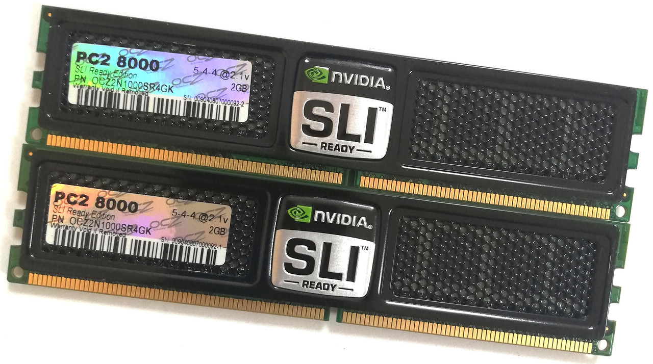 Пара игровой оперативной памяти OCZ SLI-Ready DDR2 4Gb (2Gb+2Gb) 1000MHz PC2 8000U CL5 (OCZ2N1000SR4GK) Б/У