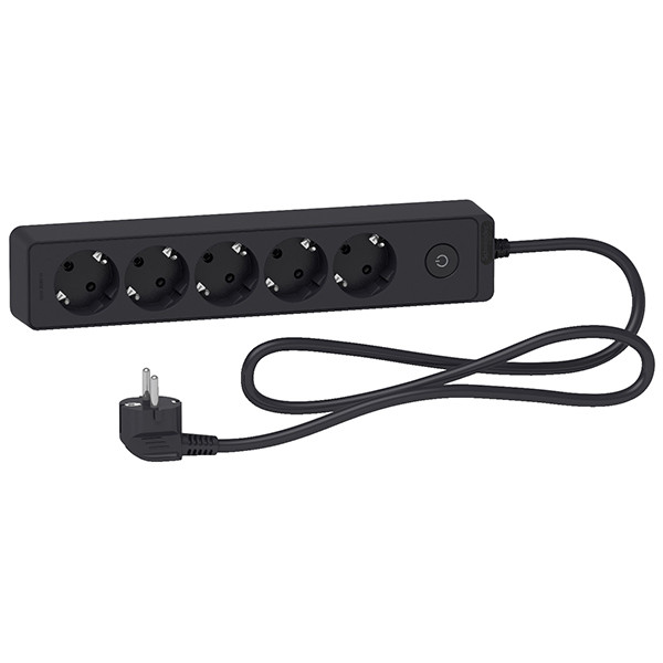 Подовжувач Unica Extend 5 розеток із заземленням чорний 1.5 м (ST9451B), фото 1