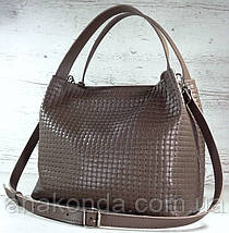 523-XL Натуральна шкіра Сумка жіноча кавова з тисненням 3D шкіряна бежева жіноча сумка м'яка коричнева, фото 5