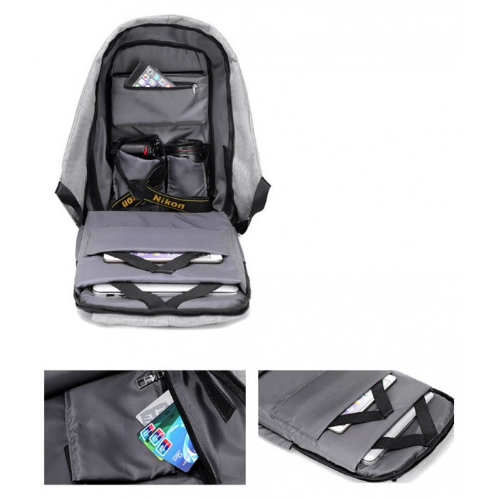 Рюкзак городской качественный антивор Bobby с USB, цвет черный + светло-серый - фото 4 - id-p1012655721
