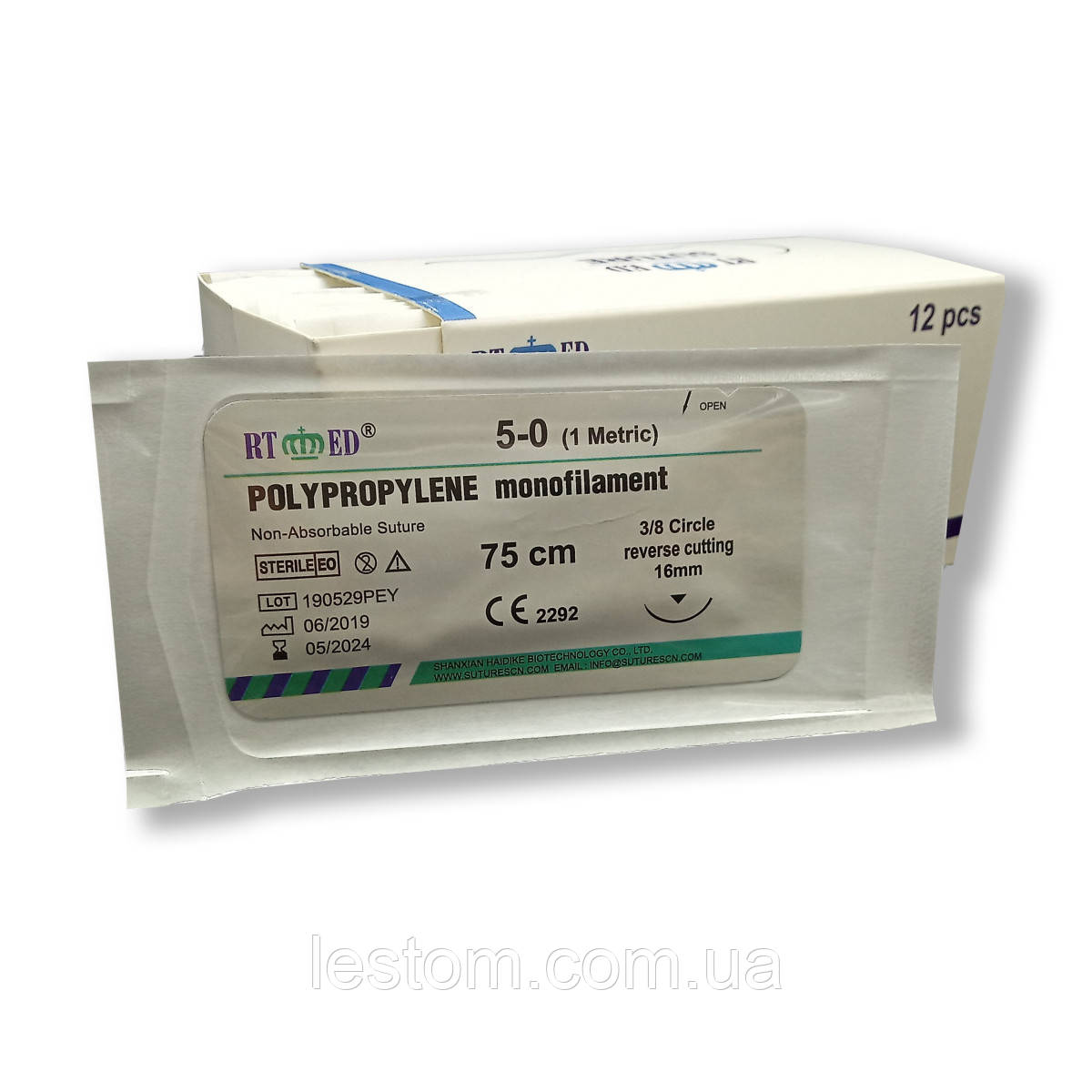 Поліпропілен RT-med USP 5/0 (EP 1) з звор ріж. голкою 16мм 3/8 кола