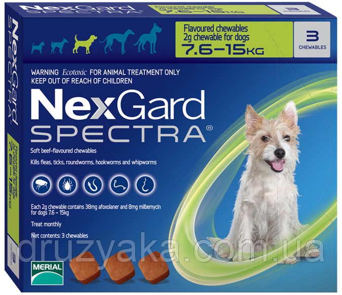 Таблетки NexGard Spectra Нексгард Спектра проти паразитів для собак M, 7.5-15 кг, (3 табл)