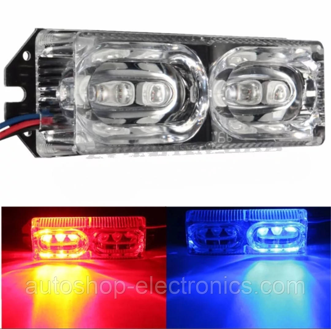 Світлодіодний LED стробоскоп 1х6 (кріплення під решітку/бампер), фото 1