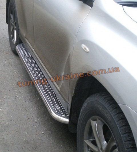 Боковые пороги труба c листом (нержавеющем) D42 на Toyota RAV 4 2006-2013, фото 1