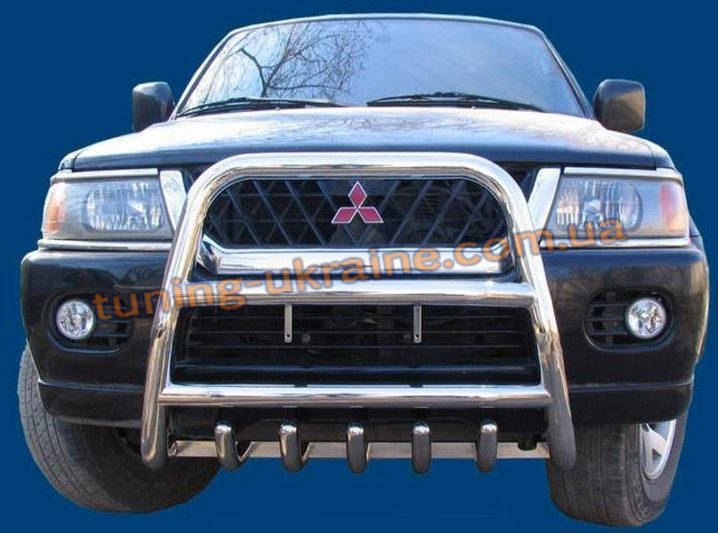 Захист переднього бампера кенгурятник високий без напису (нерж.) D70 на Mitsubishi Pagero Sport 2002-2008