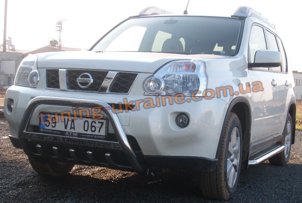 Захист переднього бампера кенгурятник низький з написом D60 на Nissan X-Trail (31) 2007-2010