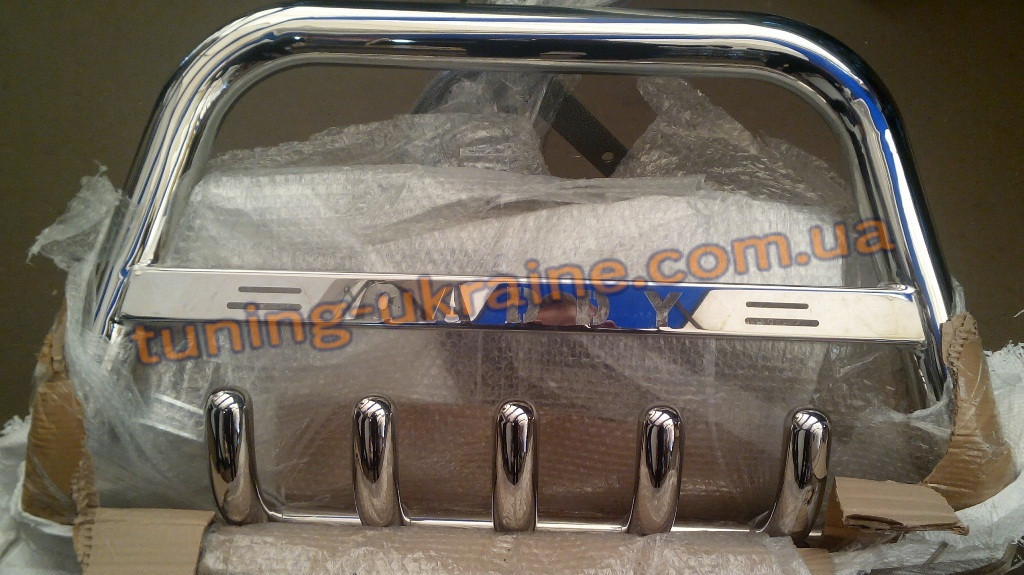 Захист переднього бампера кенгурятник низький з написом D60 на Volkswagen Caddy 2004-2010