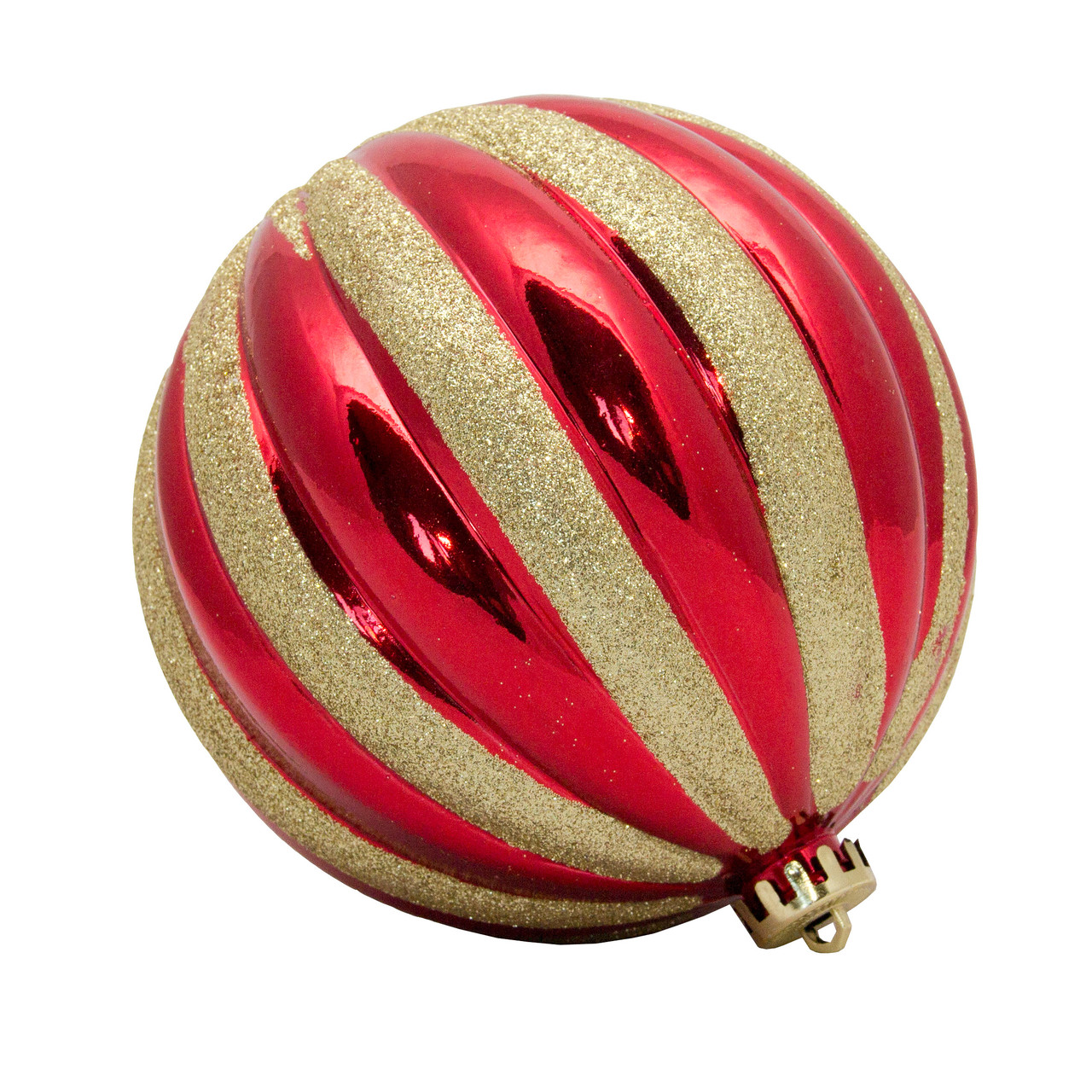 Ялинкова іграшка - куля гарбуз пластикова, D15 см, червона, золотиста, пластик (030828-1)