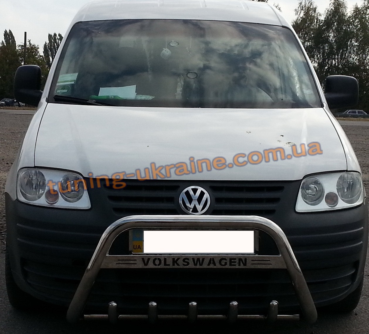 Захист переднього бампера кенгурятник з написом з нержавійки на Volkswagen Caddy 2004-2010