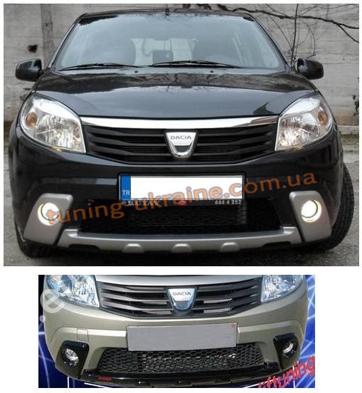 Передній бампер 3 частини з ВТФ під фарбування на Dacia Sandero 2007-2013
