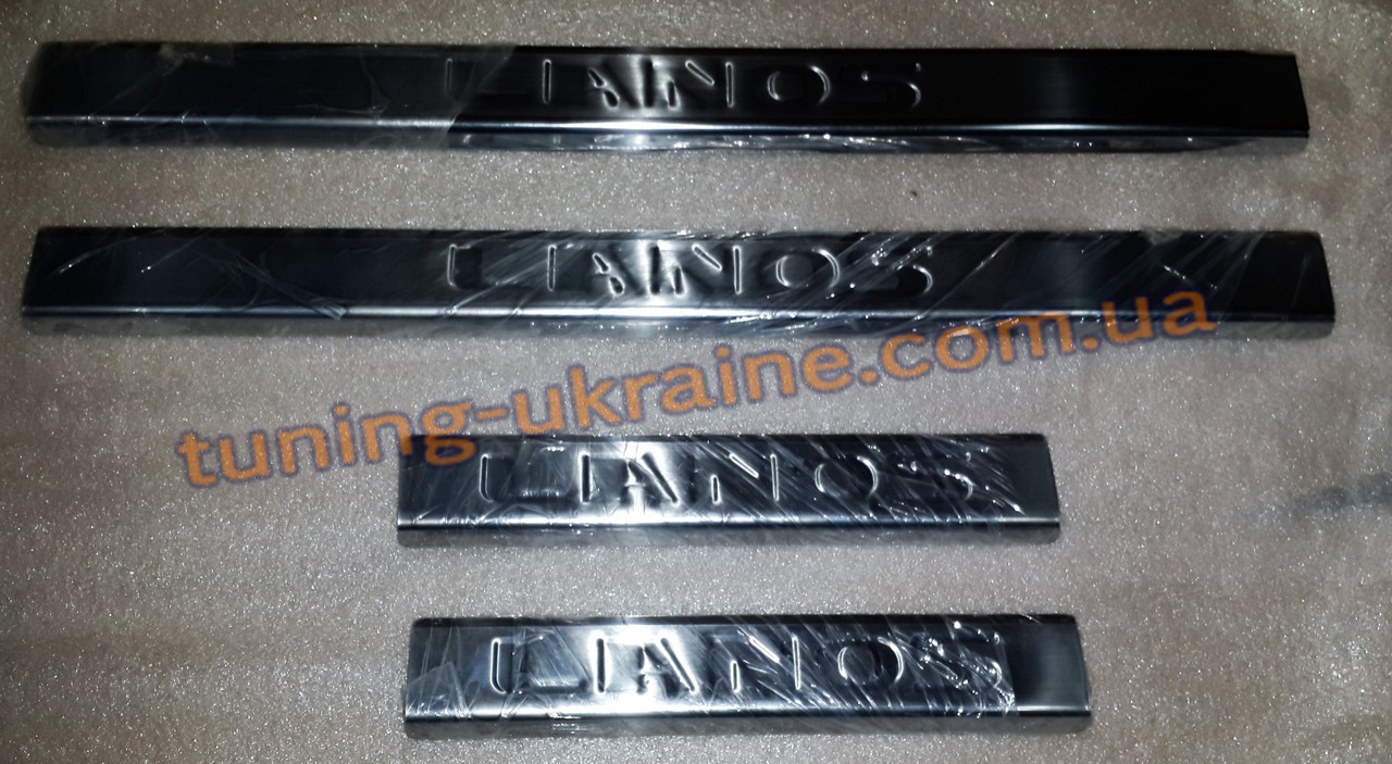 Хром накладки на пороги напис штампуванням для Daewoo Lanos 1997 седан