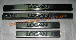 Хром накладки на пороги напис гравіюванням для Renault Logan 2006-2013