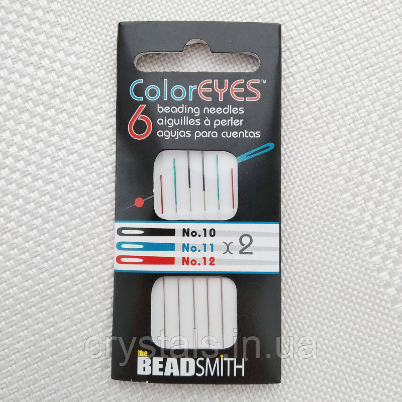 Голки ColorEyes No10, 11, 12 для бісеру та вишивки (6 шт.)
