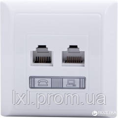 Розетка комп'ютерна кат. 5Е і телефонна RJ11 зовнішня біла LXL TERRA