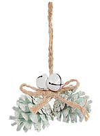 Новогодний подвесной декор шишка-подвеска "Две шишки" 15см, цвет - мятный, набор 36 шт