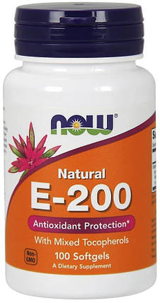 Вітамінна добавка NOW Foods Vitamin E-200 IU Mixed Tocopherols Softgels 100 caps, фото 1