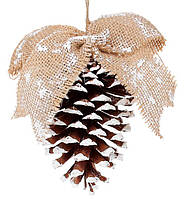 Новогодний декор шишка-подвеска "Шишка заснежиная" 14 см, цвет - белый с коричневым, набор 6 шт