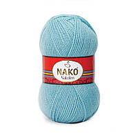 Пряжа Nako Nakolen 10036 голубой (нитки для вязания Нако Наколен) полушерсть 49% шерсть, 51% акрил