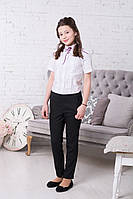 Однотонные школьные брюки для девочки с вышитыми черными бабочками Новая форма Украина B-Anna