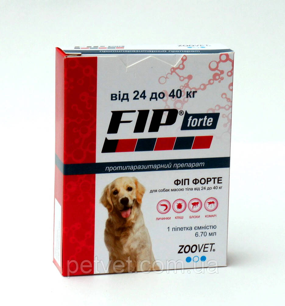 Краплі Фіп Форте (Fip Forte) від бліх, кліщів і комарів для собак 24-40 кг.