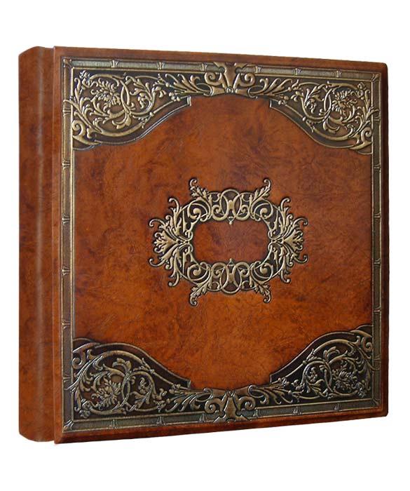 Книга почесних гостей в шкіряній палітурці з художнім тисненням позолоченим по периметру "Да Вінчі", фото 1