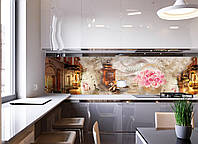Кухонный фартук Вечерняя прогулка (наклейки для стеновых панелей розы винтаж кофе пленка для кухни) 650*2500