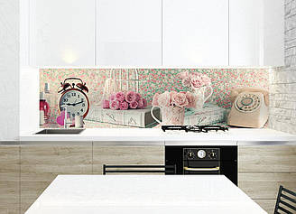 Кухонний фартух Прекрасний ранок (наклейки для стін кухні троянди вінтаж дисковий телефон плівка) 600*2000мм