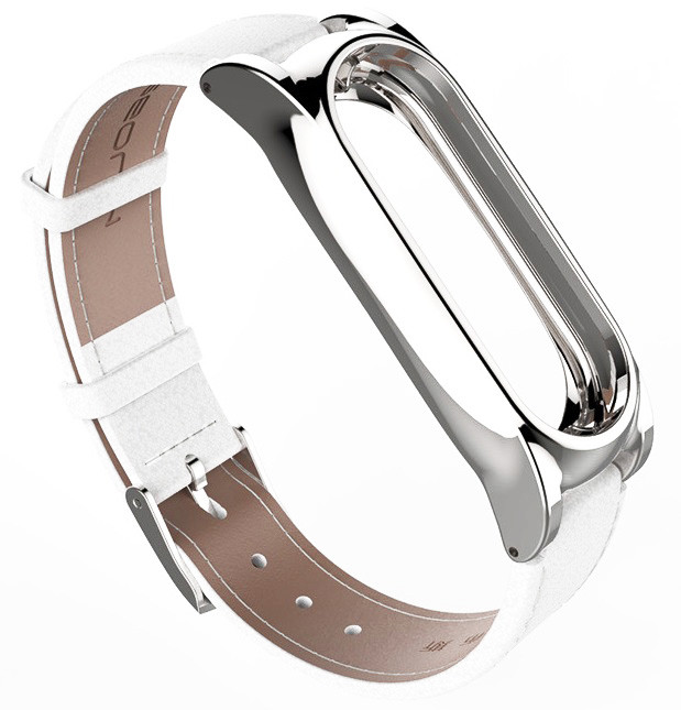 Шкіряний ремінець Xiaomi Mi Band 2 MiJobs Plus Stitched браслет Білий / Срібний 1082P