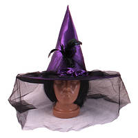 Шляпа Ведьмы с вуалью, фиолетовая