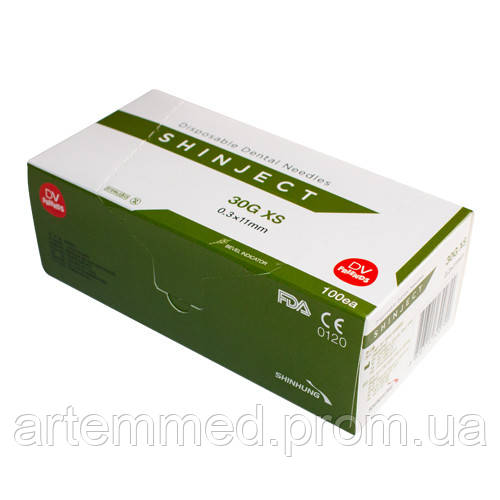 Игла стоматологическая SHINJECT 30G XS (0.3x11мм), зеленый, метрический ...