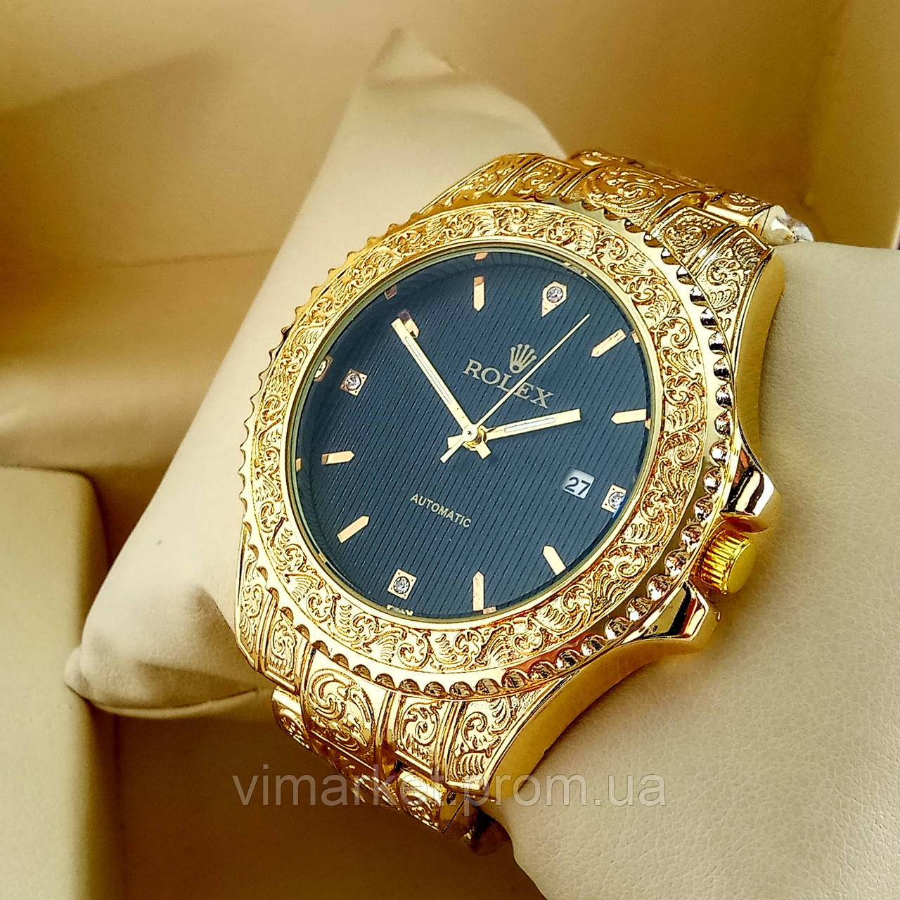 Вінтажні годинник Rolex А126 (Ролекс) з гравіюванням на металевому браслеті золото, чорний циферблат з датою