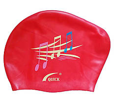 Плавальна шапочка для довгого волосся (колір червоний, малюнок ноти)