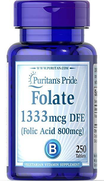 Вітаміни Puritans Pride Folate 1333 DFE Фолієва кислота 800мкг 250таб