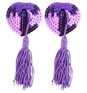 Наклейки на груди, сердечка для сосків із пензликом фіолетові