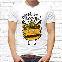 Мужская футболка с принтом Король гамбургеров "Just be happy!" Push IT
