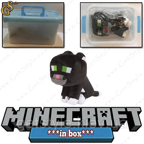 Іграшка Чорний кіт з Minecraft — "Tuxedo Cat" — у пластиковому боксі