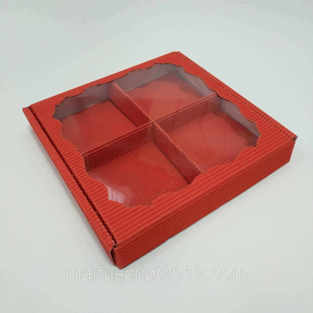 Коробка для пряників, цукатів з вікном та ложементом червона 200х200х30 мм.