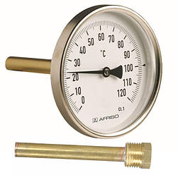 Термометр осьовий Ф80 120 С 1/2" з гільзою 150мм Afriso (Німеччина)