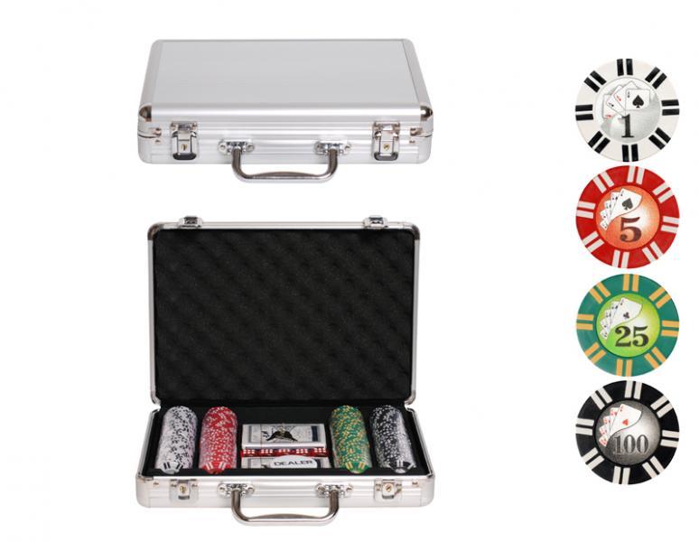 Набір для покеру в алюмінієвому кейсі 200 фишек з номіналом | покерный набір