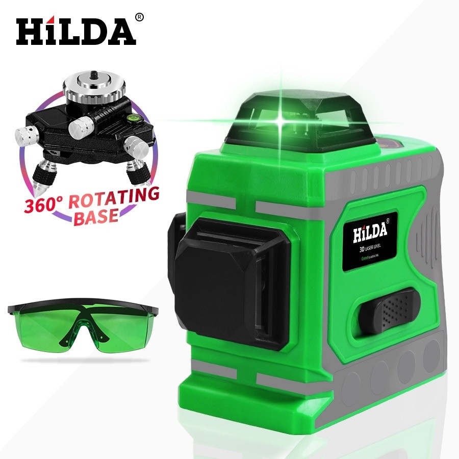 Лазерний рівень Hilda 3D 12 ліній ☀ ЗЕЛЕНИЙ ПРОМІНЬ ☀
