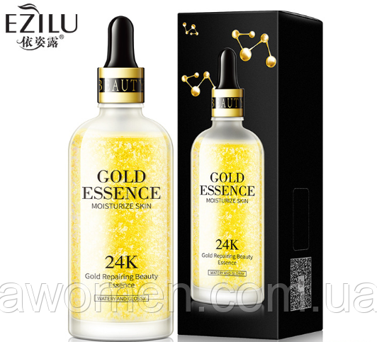 Сироватка для обличчя Ezilu Gold 24K з частинками 24 к золота та гіалуроновою кислотою. 100 мл, фото 1