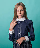 Блузка Світ блуз мод. 6010 синя з окантовкою в горошок р.128