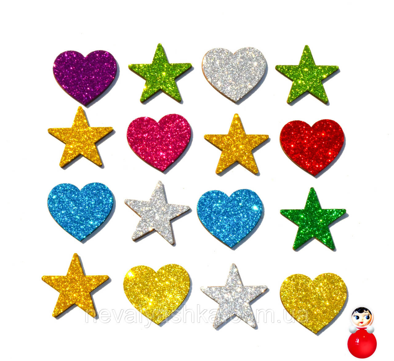 Магнитик Сердечко Звездочка с блёстками 6 см блестящий магнит на ...
