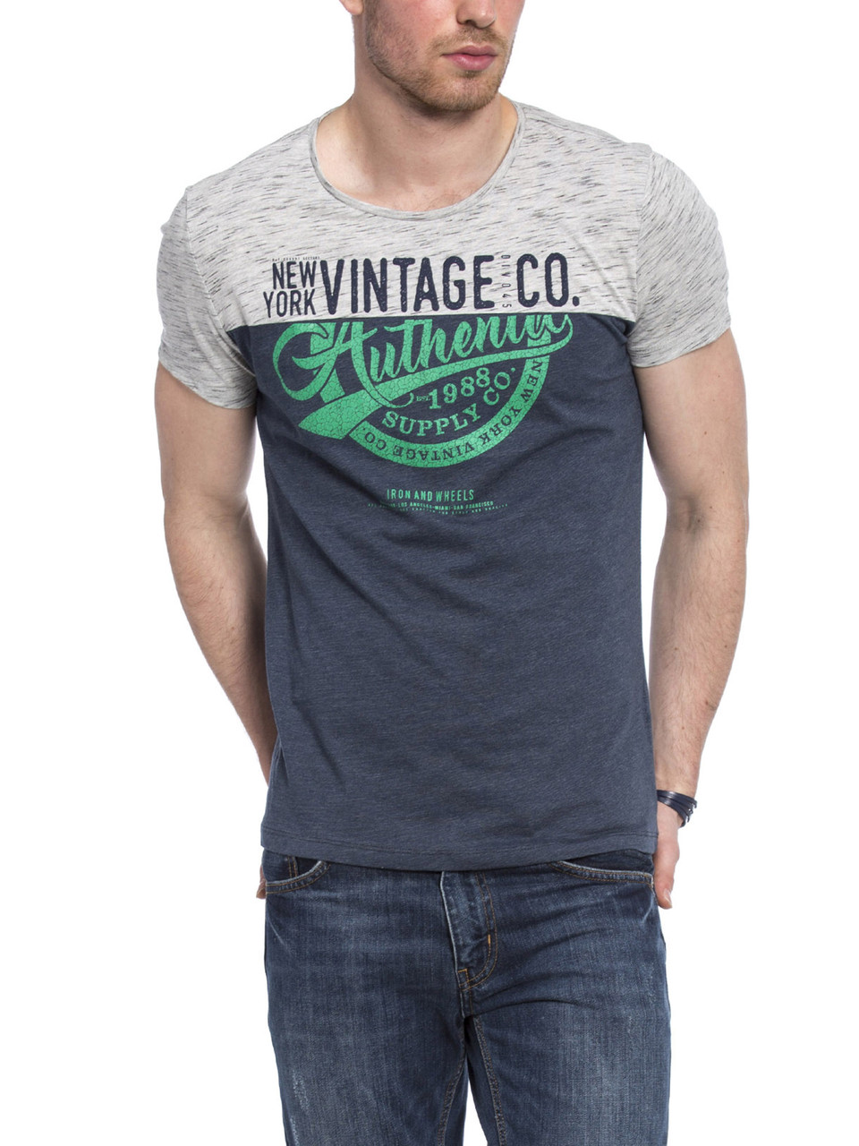 Сіро-синя чоловіча футболка LC Waikiki/ЛС Вайкі з написом New York Vintage Co.